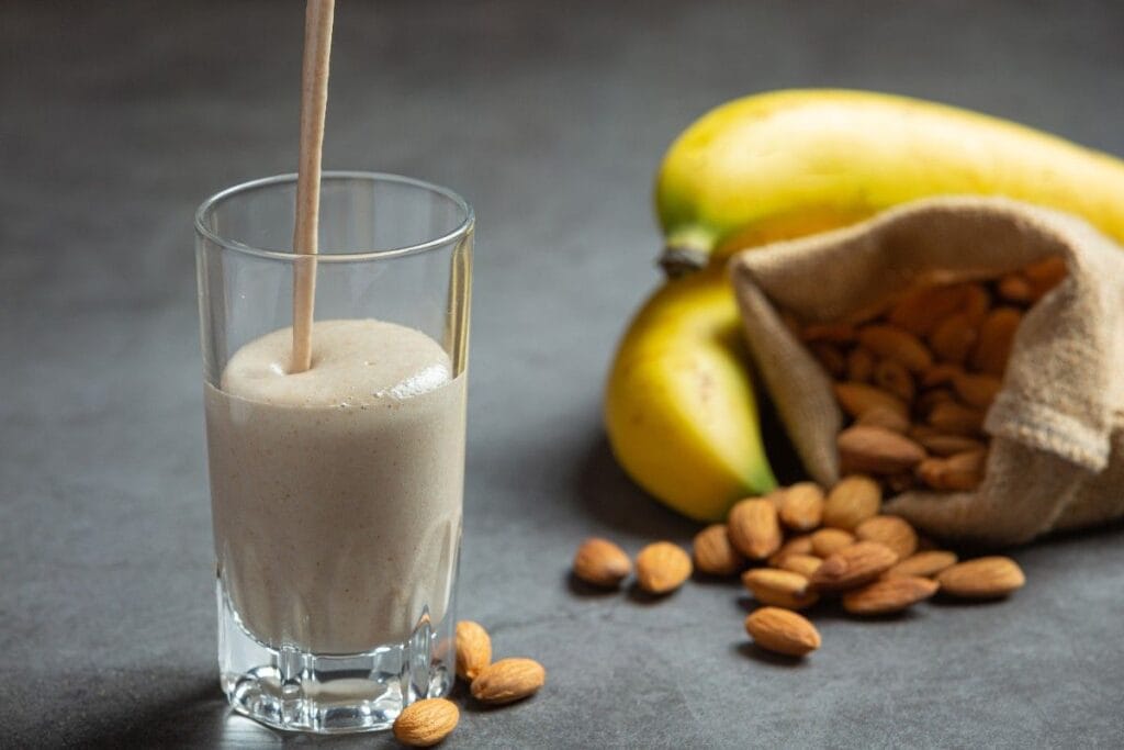Almond milk smoothie glass